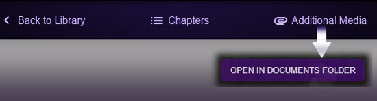 Example showing Platform Purple Player's back to library, chapters and Additional Media buttons