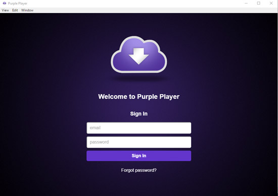 Example showing Platform Purple Player sign in screen