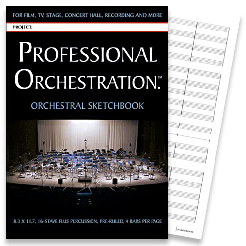  Professional Orchestration Sketchbook: 16-Stave Pre-Ruled